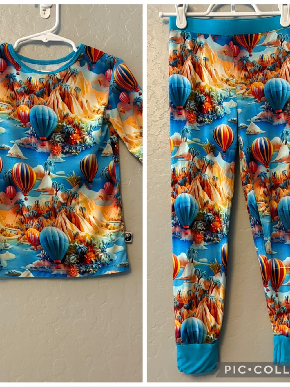 Day & Night bamboo blue hot air balloon print two piece pajamas size 5t